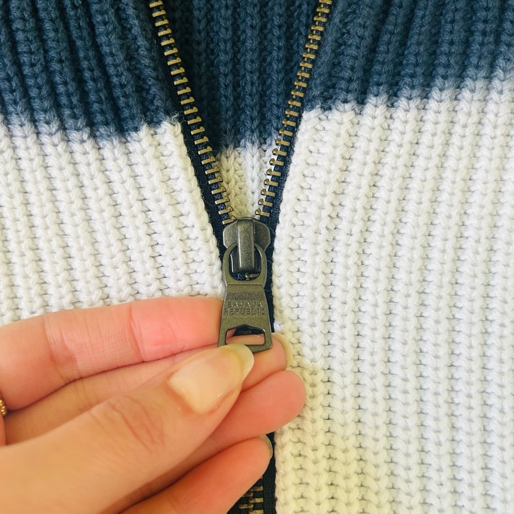 Banana Republic Tie-Dye Navy Ribbed Sweater Jacket Medium - Picture 6 of 9